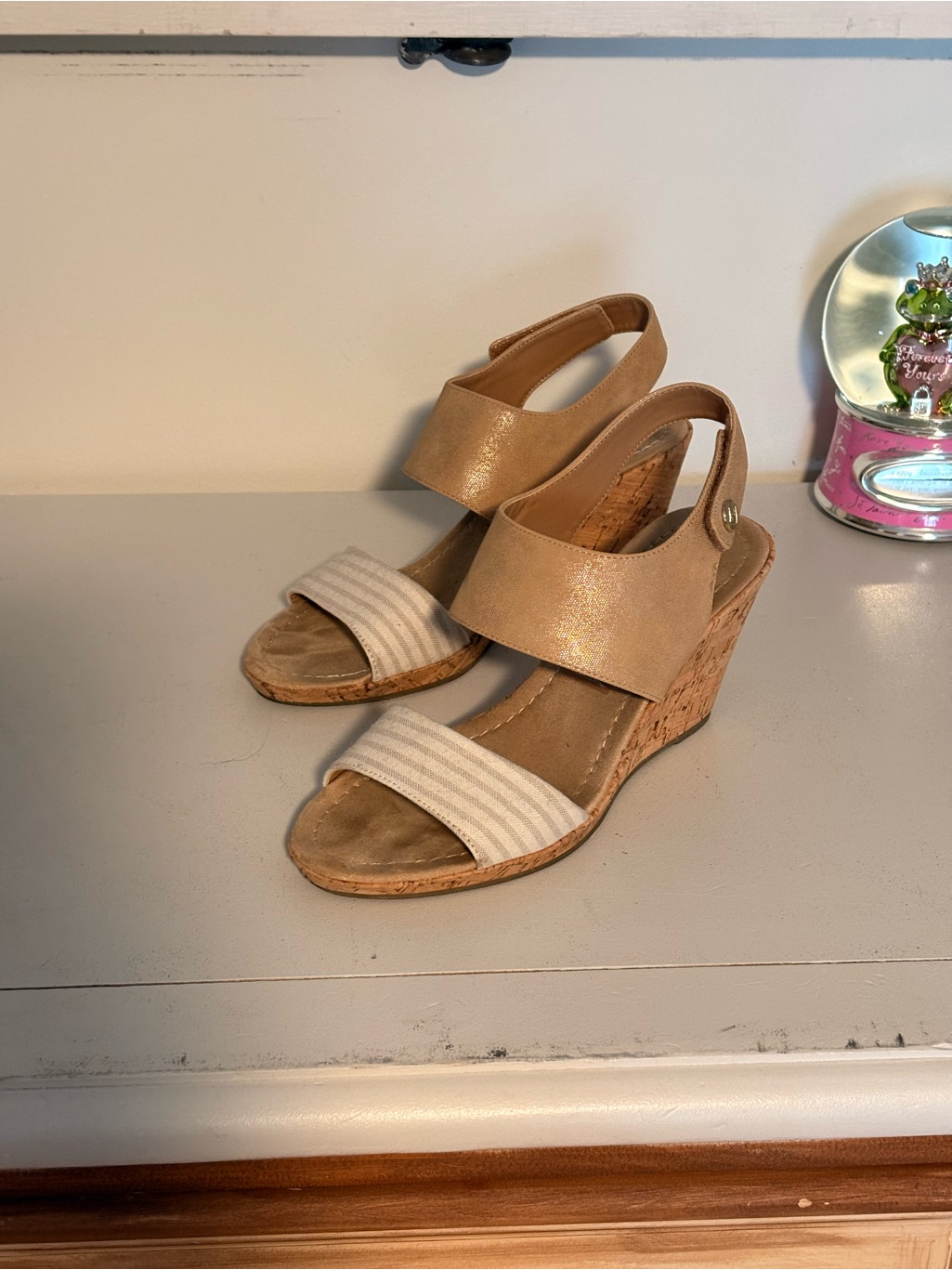 St. John's Bay Tan And Cream Cork Wedge Sandals